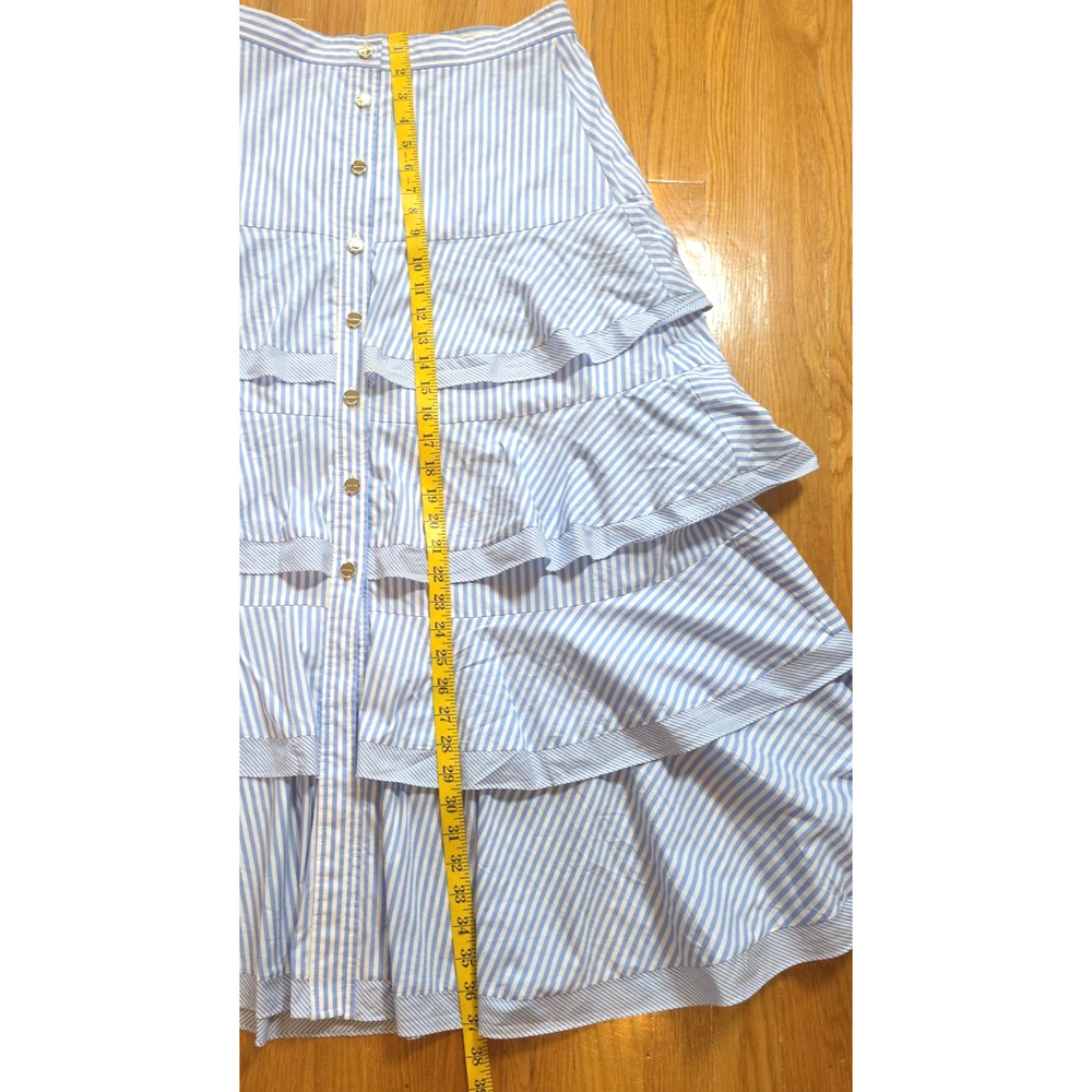 Sandro 38 Blue White Stripe Maxi Skirt Button Front Ruffle Coastal Preppy Resort - Picture 6 of 11